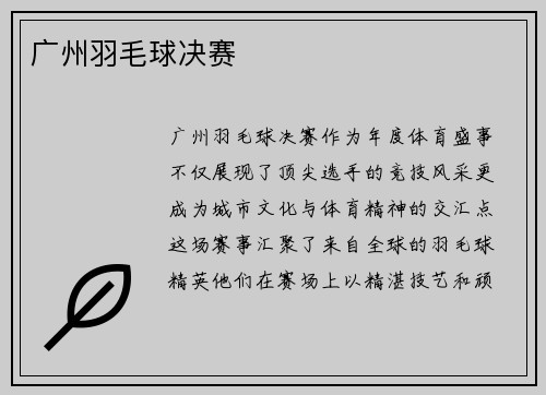 广州羽毛球决赛