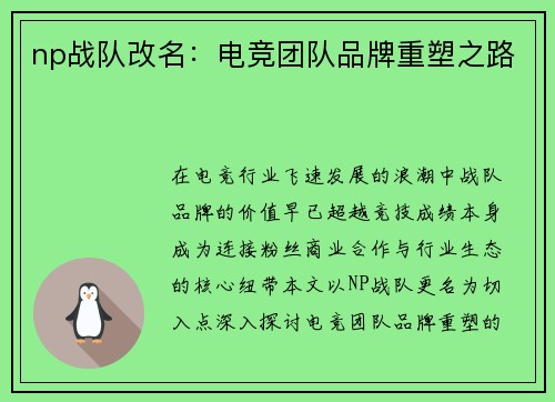 np战队改名：电竞团队品牌重塑之路