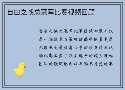 自由之战总冠军比赛视频回顾