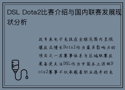 DSL Dota2比赛介绍与国内联赛发展现状分析